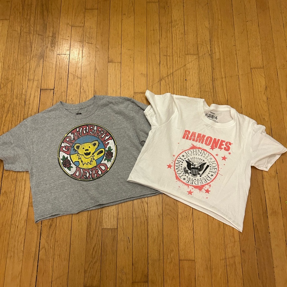 Gray and White Graphic T-Shirts Size Small Grateful Dead and Ramones